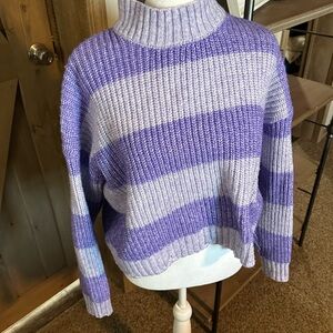 No Boundaries Purple and White Striped Turtleneck Sweater